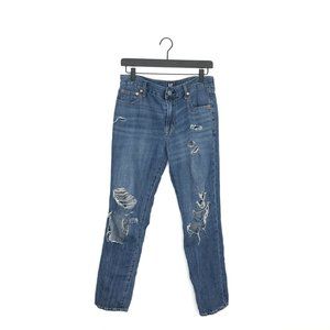 Gap Best Girlfriend Jeans, Straight Leg, Distressed Dark Wash, Women's Size 27